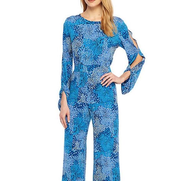 The Limited Blue Cold Shoulder Long Split Sleeve Wide Leg Jumpsuit Size M/NWT - Picture 1 of 10